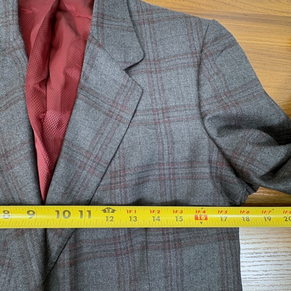 Tom James Holland & Sherry Bespoke Grey Plaid Wool Blazer Elbow Patches Luxury - Picture 8 of 13